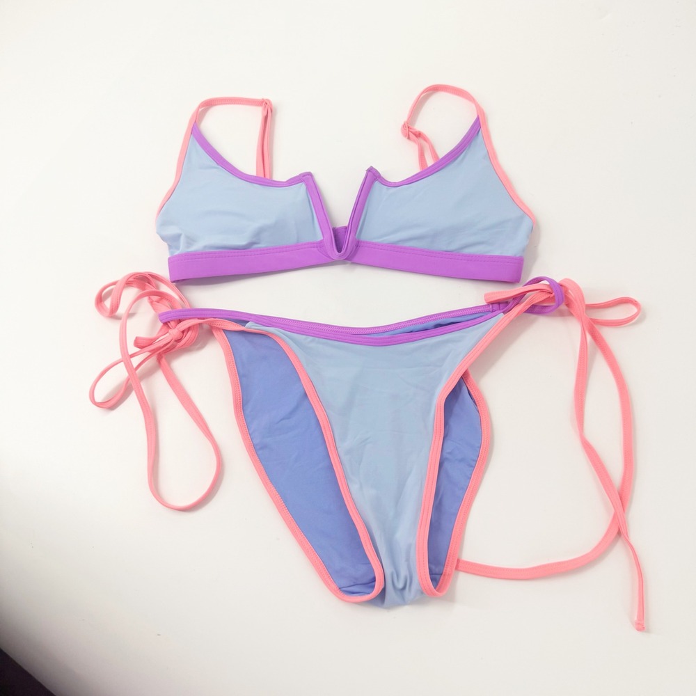 ONEONE Colorblock V-Wire Bikini Set Blue Purple Pink S top/M bottom
